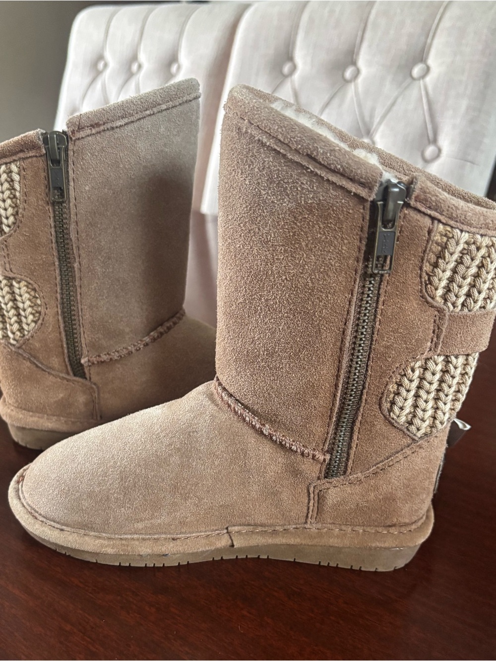 BearPaw Kids Tan Suede Knit-Trim Buckle Winter Boots Size 11 Brand New With Tags - Picture 6 of 12